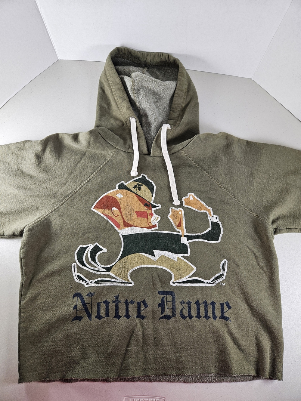 Original Retro Brand Olive Green Notre Dame Pullover Hoodie Size Small